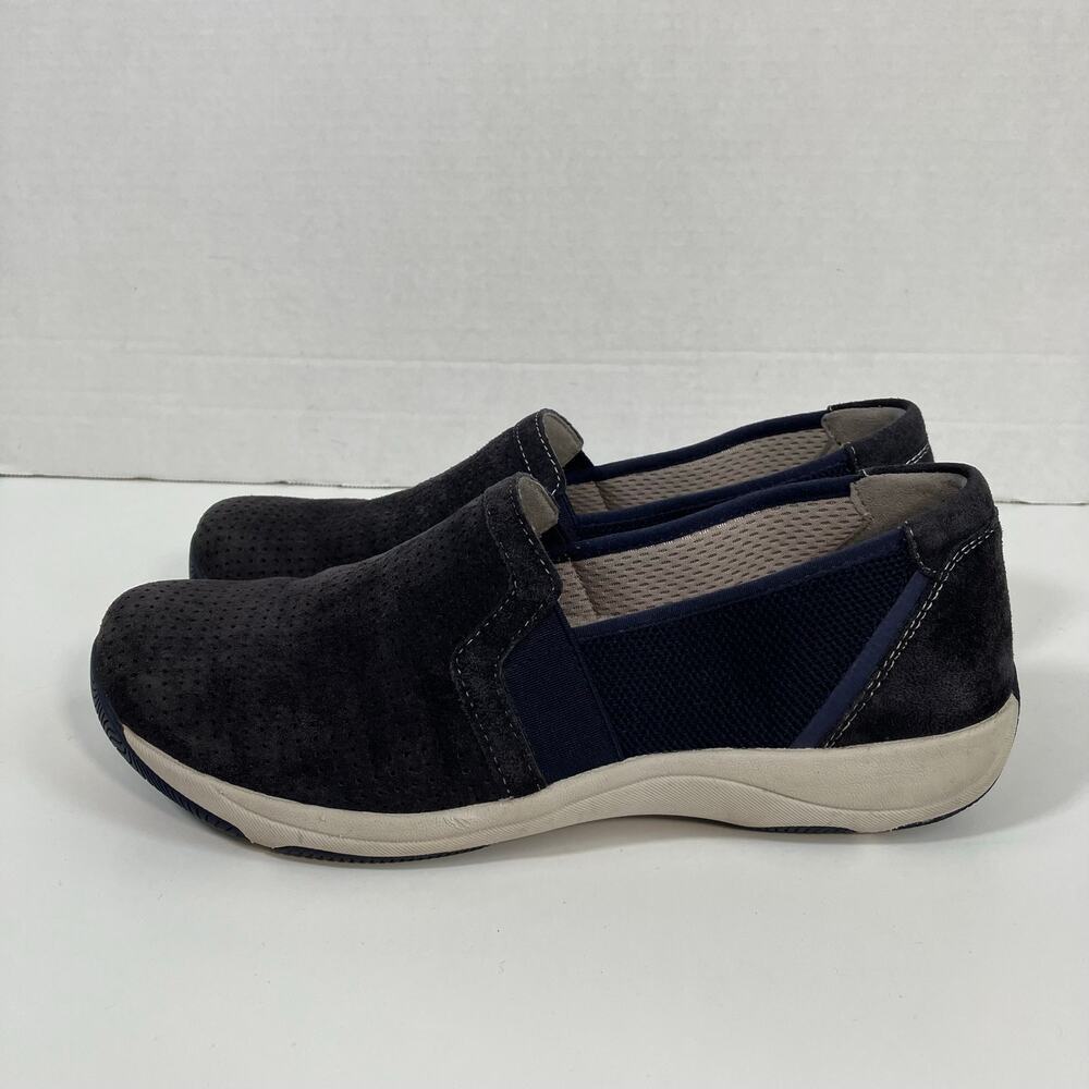 Dansko 38 Navy Halle Perforated Suede Slip‎-ons Loafers Sporty Comfort Shoes